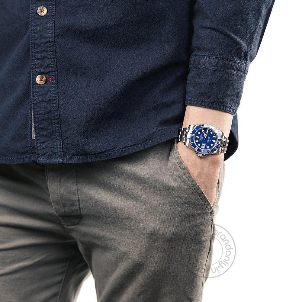 Submariner Automatic Silver Blue Dial Metal Men's Watch For Man Rlx-Blue-Sub Gift Watch RLX-OYSTR-WG-(OG-BOX