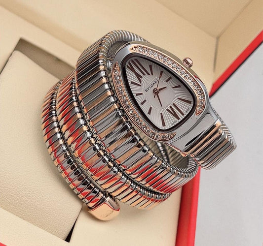 Serpenti Tubogas Analog Watch With Multicolor Color Stainless Steel Case & Strap Watch With White Opaline Dial Designer Bracelet Strap Double Spiral Watch BV-103149