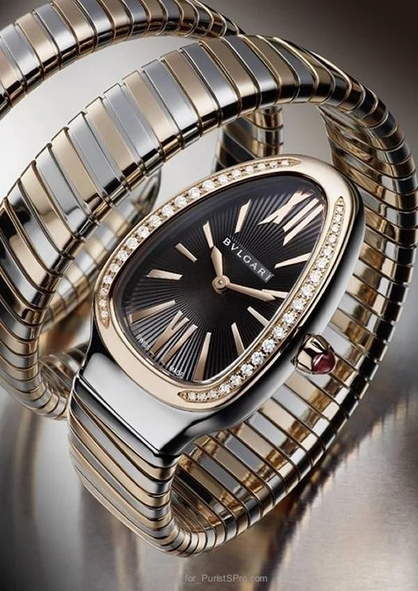 Serpenti Tubogas Analog Watch With Multicolor Color Metal Case & Strap Watch With Black Opaline Dial Designer Bracelet Strap Double Spiral Watch For Girl Or Woman-Best Gift Date Watch- BV-102680