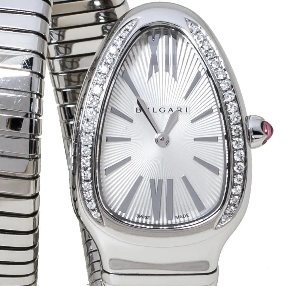 Serpenti Tubogas Analog Watch With Silver Color Stainless Steel Case & Strap Watch With White Opaline Dial Designer Bracelet Strap Double Spiral Watch For Girl Or Woman-Best Gift Date Watch- BV-101910