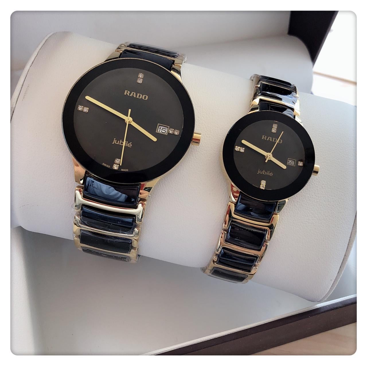 Rado Ceramic White Couples Dated Black Dial Color Black Ceremic Multicolor Strap RD-CPL-12 Luxury Watch For Couples Watch- Best For Couples