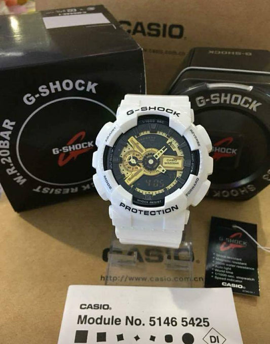 Casio G-Shock Analog-Digital G Shock White Gshock Gold Dial Mens Watch For Man Or Women GA-110GW Gift