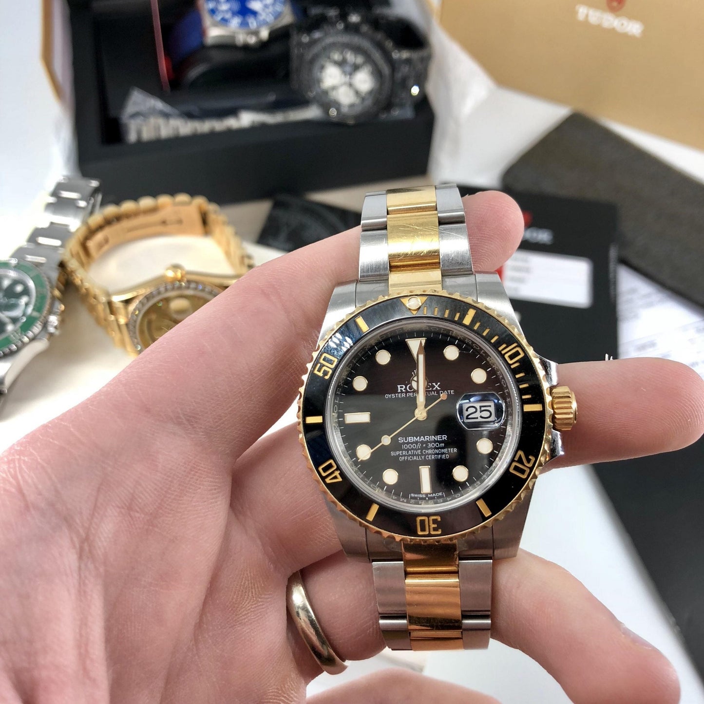 Submariner Dual Tone Quartz Watch With Silver Gold Dial & Stainless Steel Strap For Men