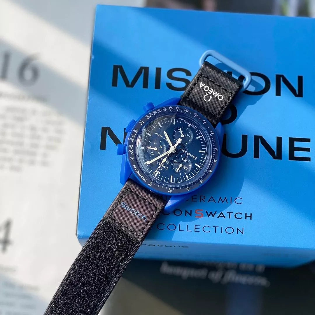Swatch x Omega Blue Dial/Black Strap Bioceramic Moonswatch Mission to Mercury OG-1028
