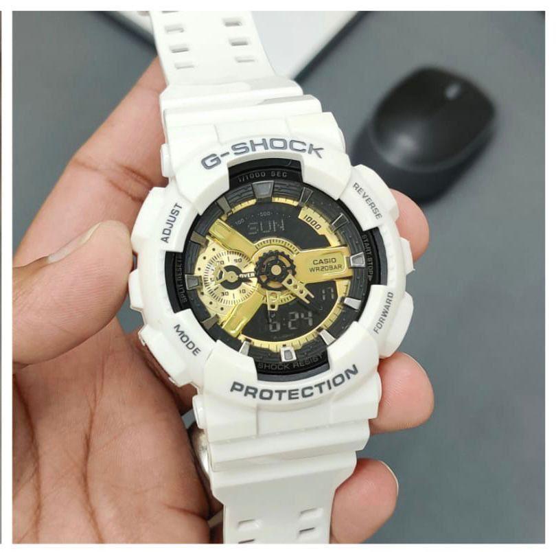Casio G-Shock Analog-Digital G Shock White Gshock Gold Dial Mens Watch For Man Or Women GA-110GW Gift