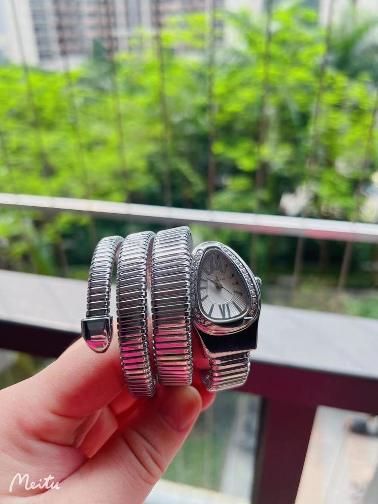 Serpenti Tubogas Analog Watch With Silver Color Stainless Steel Case & Strap Watch With White Opaline Dial Designer Bracelet Strap Double Spiral Watch For Girl Or Woman-Best Gift Date Watch- BV-101910