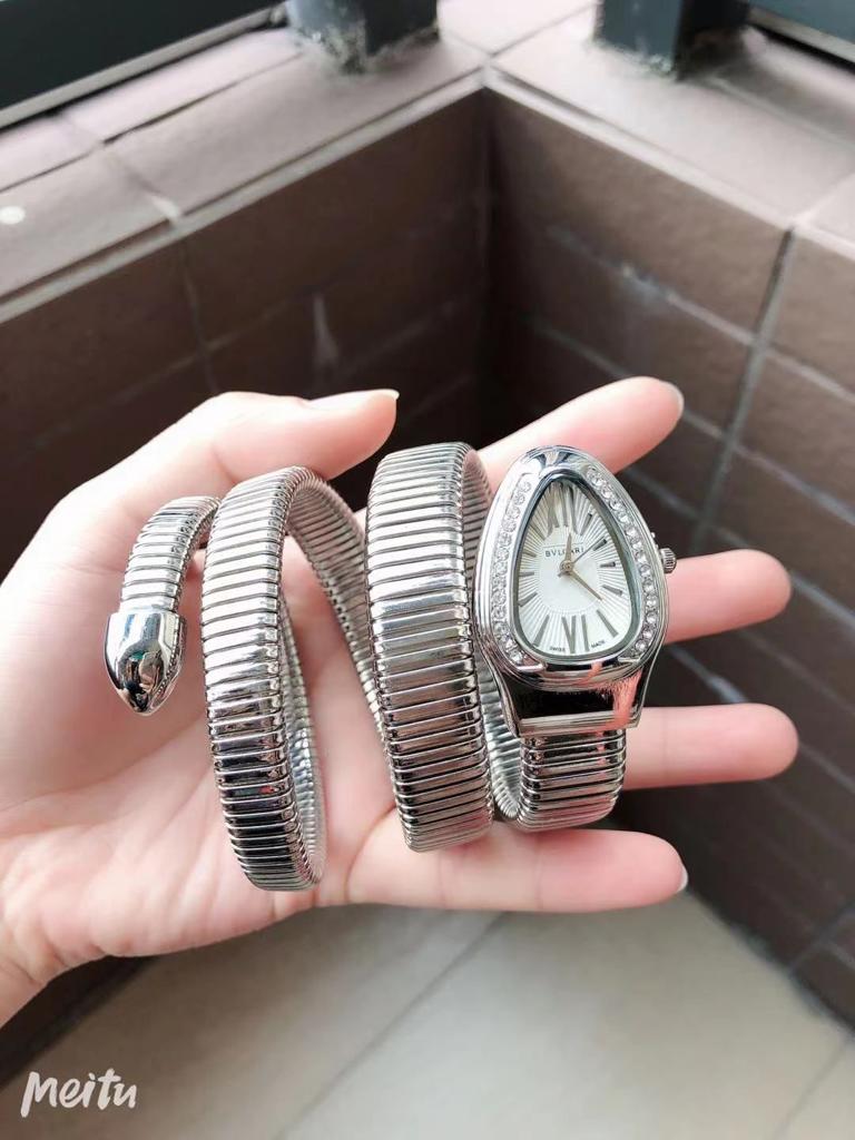 Serpenti Tubogas Analog Watch With Silver Color Stainless Steel Case & Strap Watch With White Opaline Dial Designer Bracelet Strap Double Spiral Watch For Girl Or Woman-Best Gift Date Watch- BV-101910