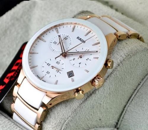 Rado Rado Diamaster Chronograph Women's Or Girls Watch AAA Quality With Chronographs Rose Gold & White Ceramic Case White Dial-Best Gift for Women's R-30130162