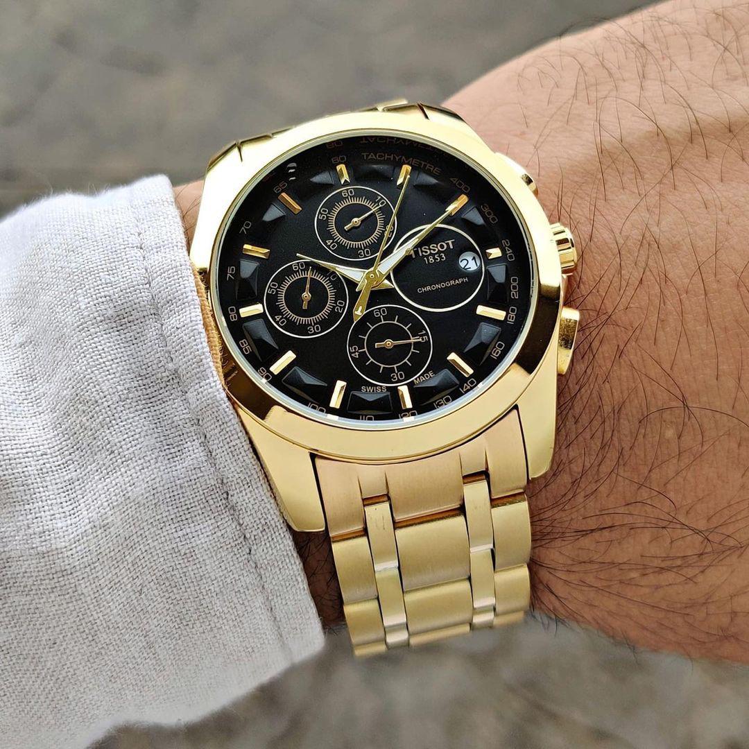 Tissot Chronograph Men's Watch Gold Stainless Steel Case With Black Dial Men's Watch Formal Casual Watch for Men's TS-1292 _Best Formal Look Watch For Men's