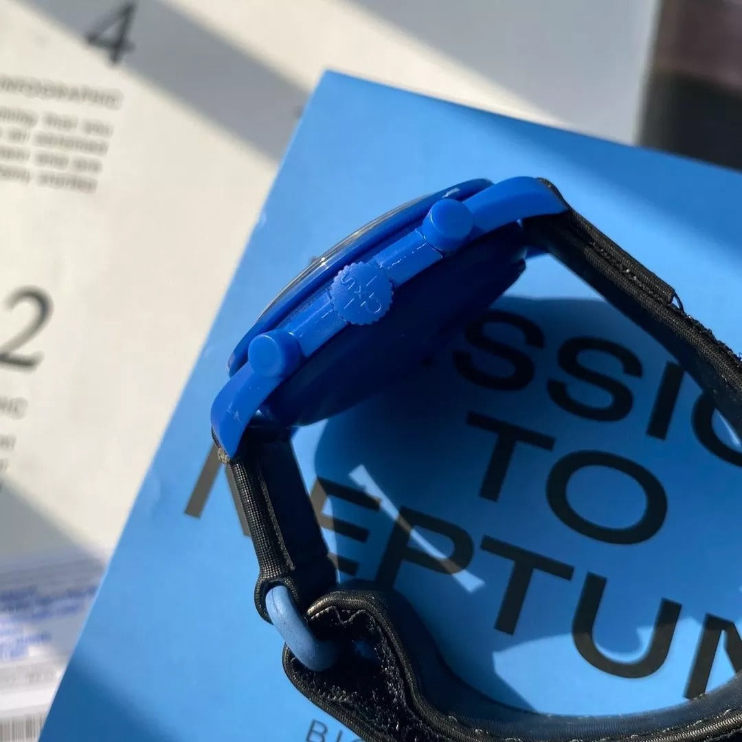 Swatch x Omega Blue Dial/Black Strap Bioceramic Moonswatch Mission to Mercury OG-1028