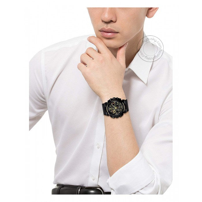 Casio G-Shock Analog Digital Black Belt Men's Watch For Man GA-100CF-1A9DR Multi Color Dial Day And Date Gift Watch