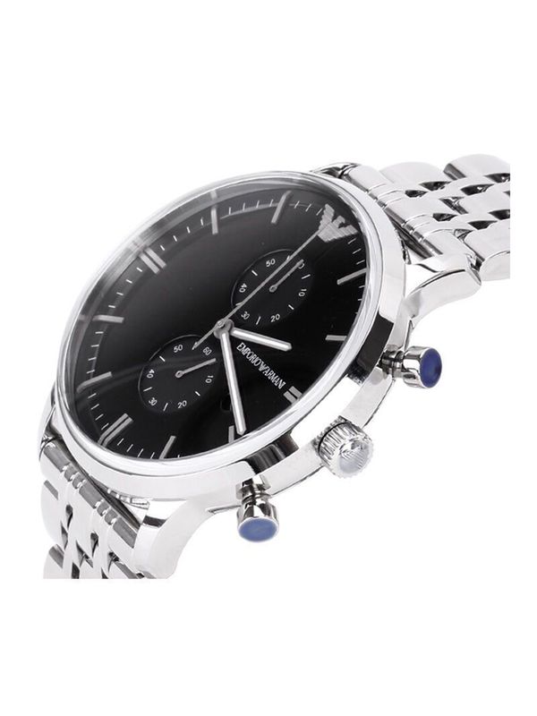Emporio Armani Chronograph Silver and Black tone Strap Date men's Watch For Men With Black Dial AR-0389 Gift Best watch