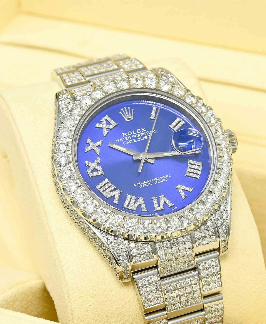 Analog Diamond Set Silver Watch/ Blue Dial Royal Stainless Steel RLX-8084
