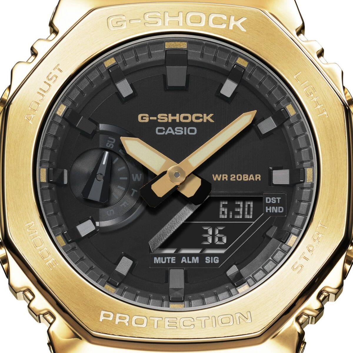 G-shock Metal Covered Golden/Black Round Analog+Digital World Time Multi-Function Resin Band Sports Watch GS-2101