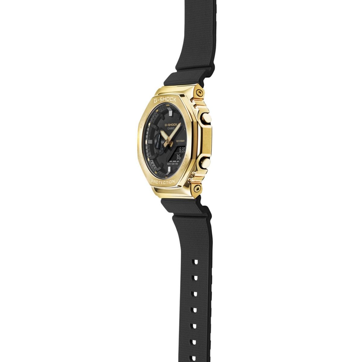 G-shock Metal Covered Golden/Black Round Analog+Digital World Time Multi-Function Resin Band Sports Watch GS-2101