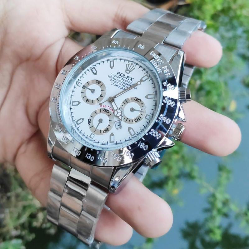 Chronograph Automatic Silver Strap Men's Watch RLX-SILV-003 White Dial