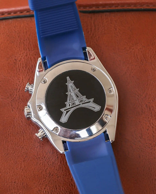 Tag Heuer Carrera Caliber Eiffel Tower Edition TAG-IT-33 Cobalt Blue Color Watch Rubber Strap Chronograph Blue Dial Watch For Men's __ Classy Look Watch