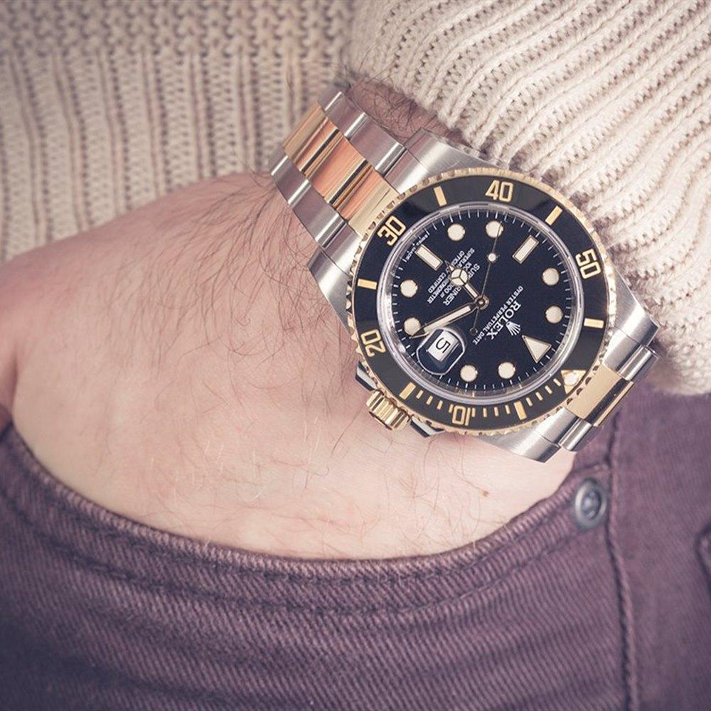 Submariner Dual Tone Quartz Watch With Silver Gold Dial & Stainless Steel Strap For Men
