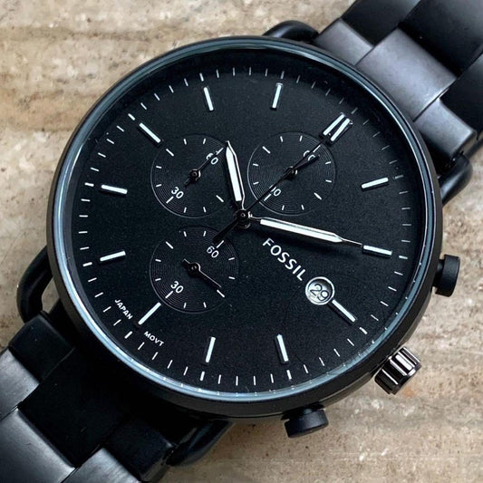 Fossil FS555 Black Dial with Chronograph Date Stainless Steel Straps Men's Watch for Man