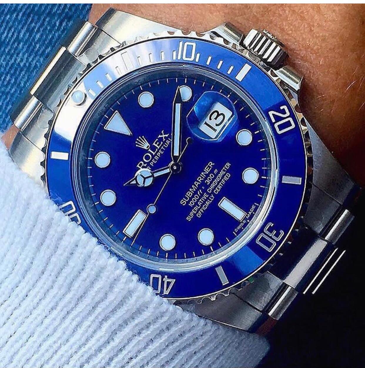 Submariner Automatic Silver Blue Dial Metal Men's Watch For Man Rlx-Blue-Sub Gift Watch RLX-OYSTR-WG-(OG-BOX