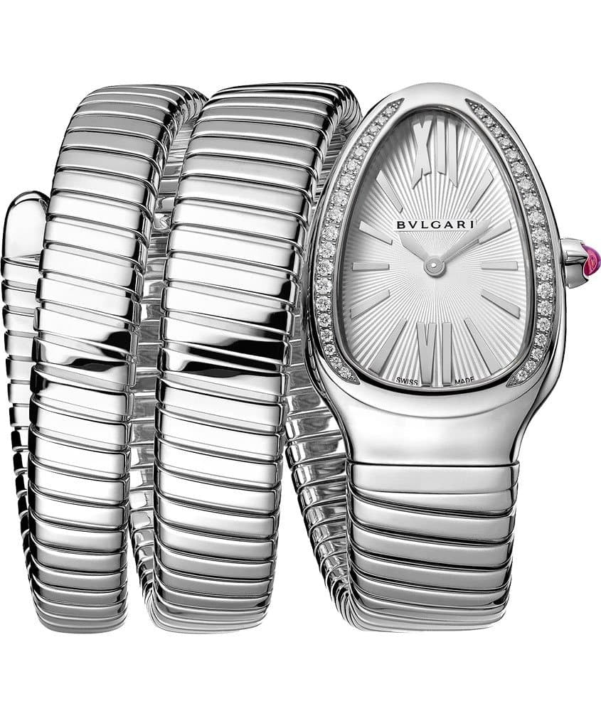 Serpenti Tubogas Analog Watch With Silver Color Stainless Steel Case & Strap Watch With White Opaline Dial Designer Bracelet Strap Double Spiral Watch For Girl Or Woman-Best Gift Date Watch- BV-101910
