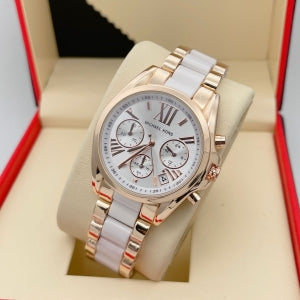 Chosmogragh Watch With Stainless Steel Case And White Dial Dated Multicolor White Strap Watch For Women's Design For Girl Or Woman Best Gift Date Watch MK-6560