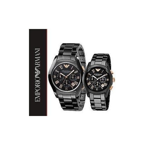 Emporio Armani Ceramic Chronograph Black Gold Dial Couple Watch For Couple-Best Gift AR1410+AR1411
