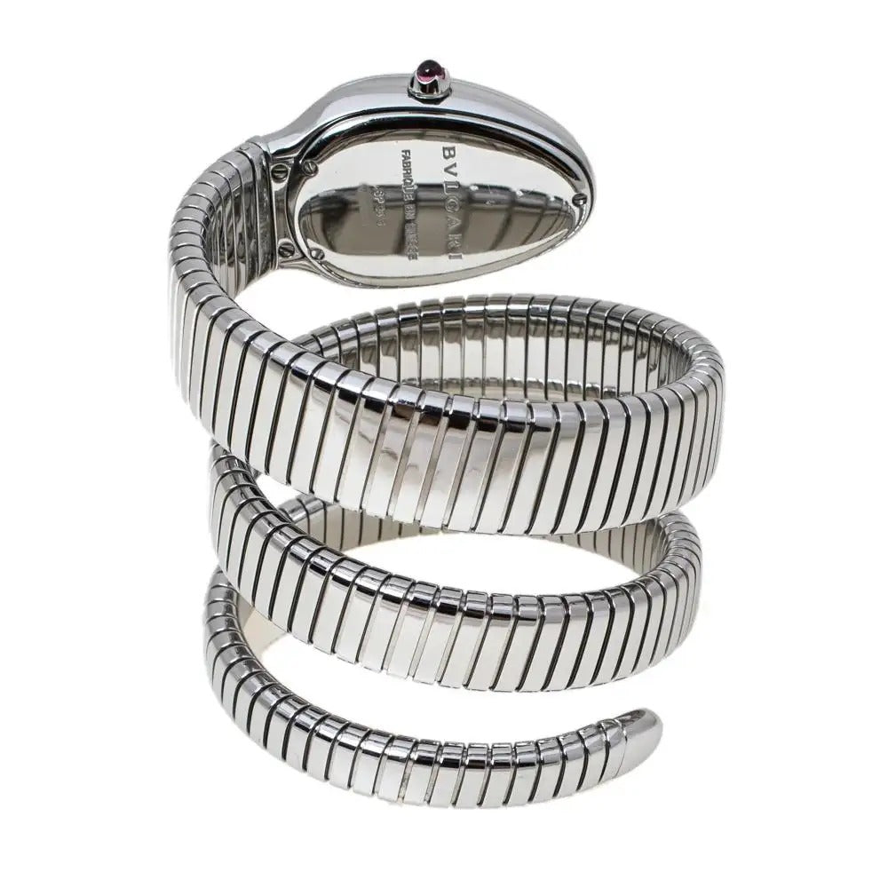 Serpenti Tubogas Analog Watch With Silver Color Stainless Steel Case & Strap Watch With White Opaline Dial Designer Bracelet Strap Double Spiral Watch For Girl Or Woman-Best Gift Date Watch- BV-101910
