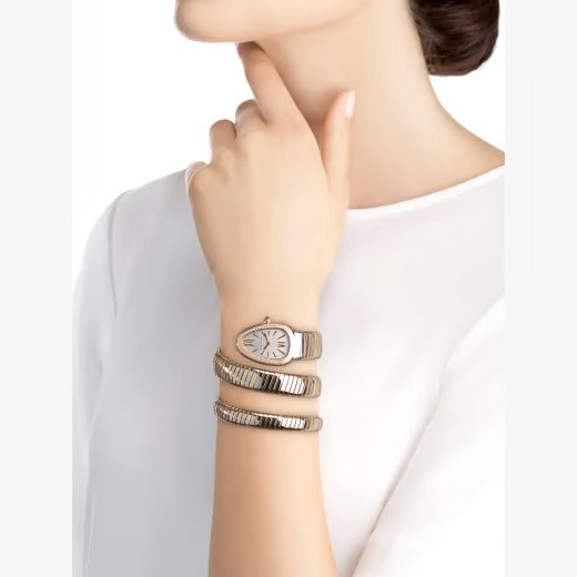 Serpenti Tubogas Analog Watch With Multicolor Color Stainless Steel Case & Strap Watch With White Opaline Dial Designer Bracelet Strap Double Spiral Watch BV-103149