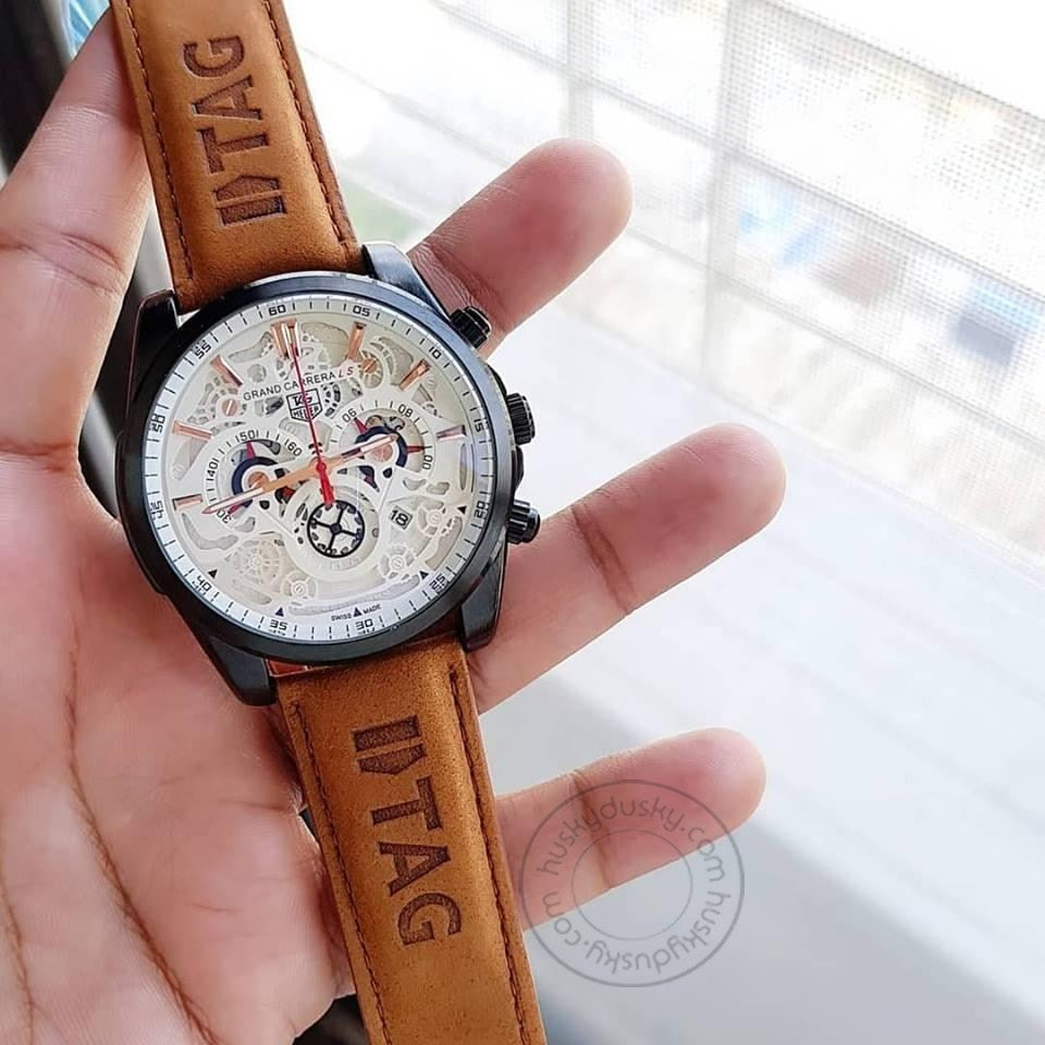 Tag Heuer CR7 Diagno Brown Tan Chronograph Multi Dial Leather Mens CAR2110-TAN Watch for Man - Gift
