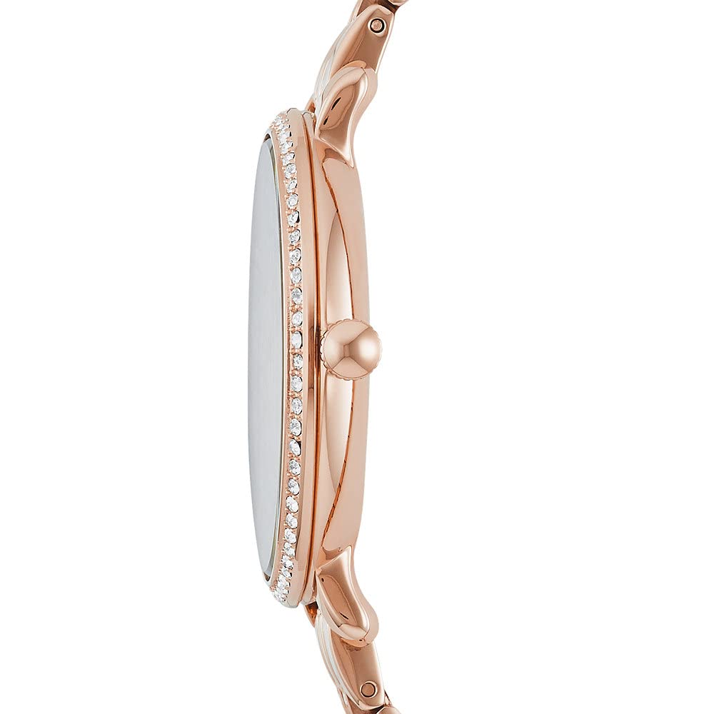 Fossil Rose Gold Metal Diamond Strap Watch For Women's ES-1567 Design White Dial For Girl or Woman Best Gift Date Watch