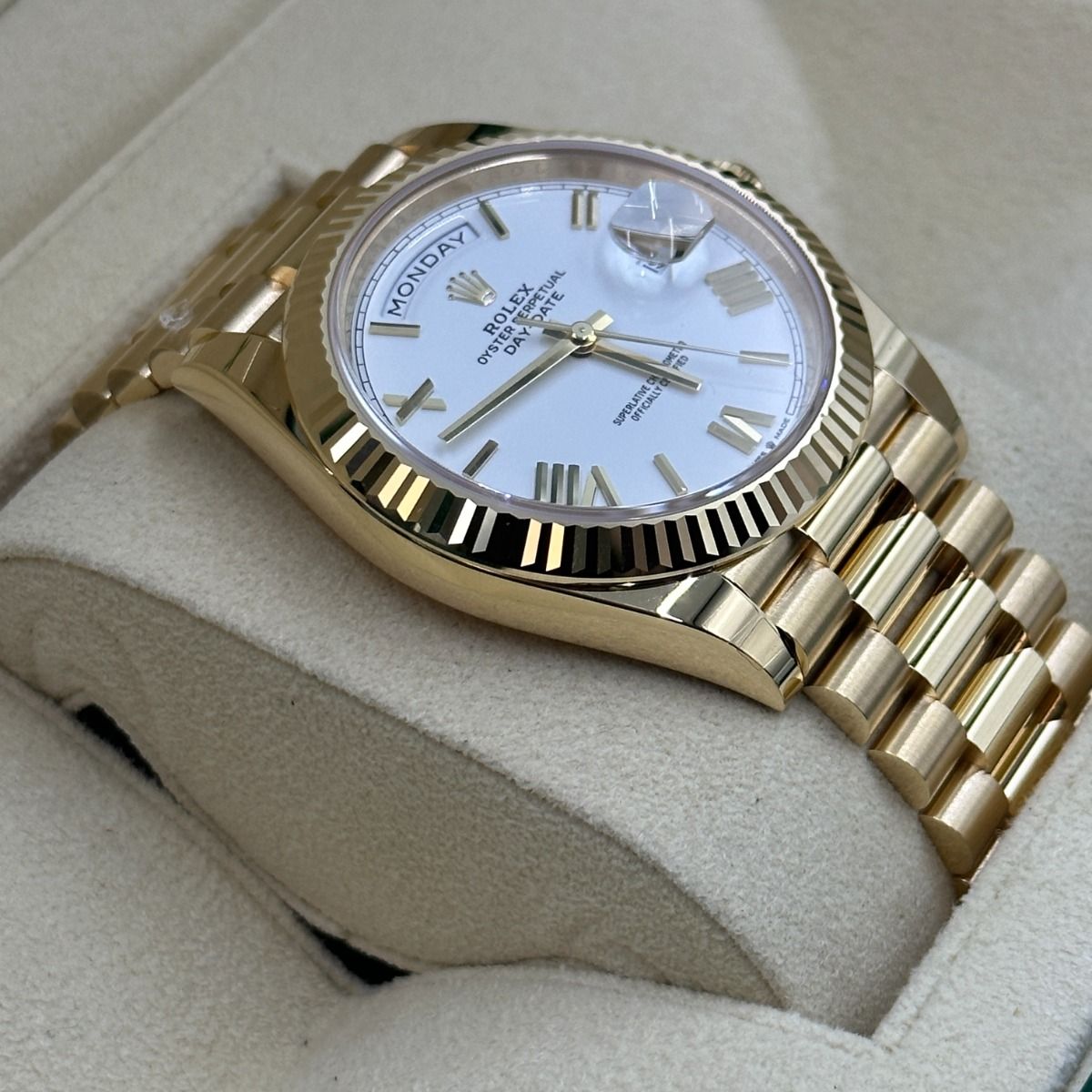 Oyster Perpetual Day-Date White Dial Men's Watch RLX-OYSTR-WG