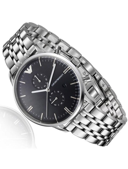 Emporio Armani Chronograph Silver and Black tone Strap Date men's Watch For Men With Black Dial AR-0389 Gift Best watch