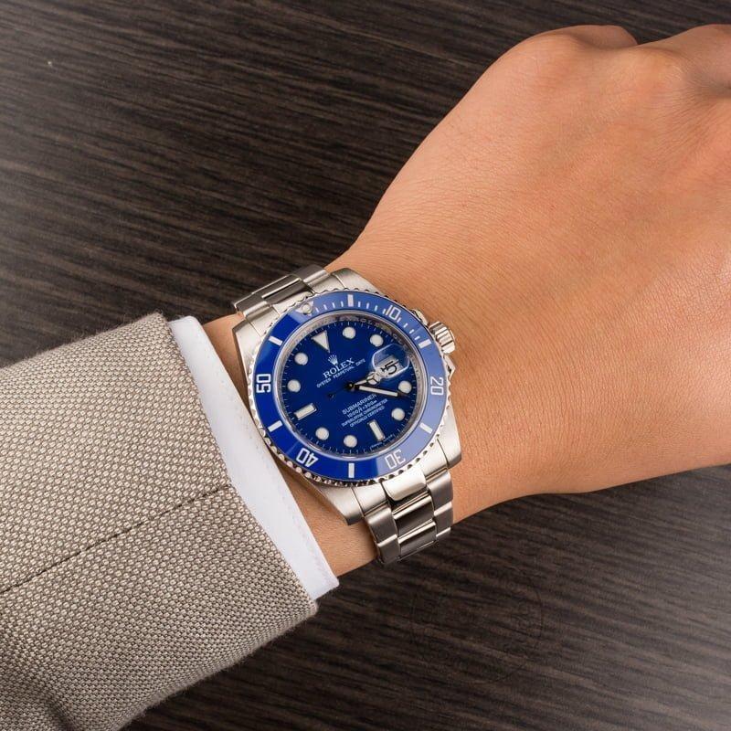 Submariner Automatic Silver Blue Dial Metal Men's Watch For Man Rlx-Blue-Sub Gift Watch RLX-OYSTR-WG-(OG-BOX