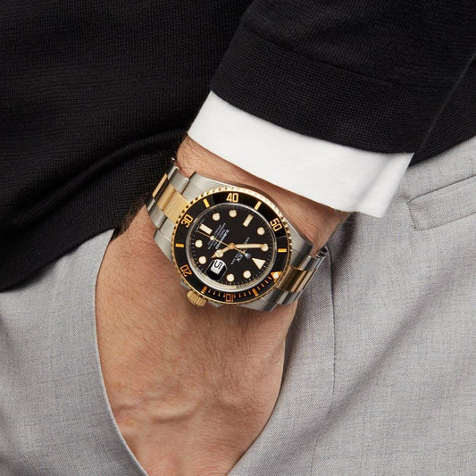 Submariner Dual Tone Quartz Watch With Silver Gold Dial & Stainless Steel Strap For Men