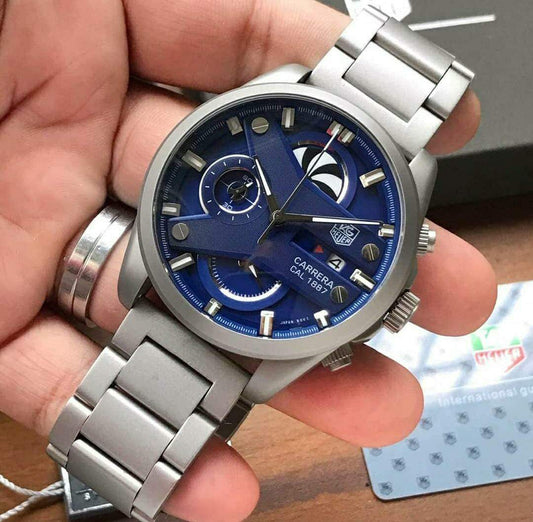 Tag Heuer Grand Carrera Cr7 1887 Blue Chronograph Multi Dial Stainless Steel Th-Slv-Blu Men's Watch For Man - Gift