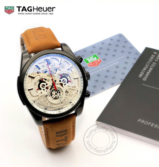 Tag Heuer CR7 Diagno Brown Tan Chronograph Multi Dial Leather Mens CAR2110-TAN Watch for Man - Gift