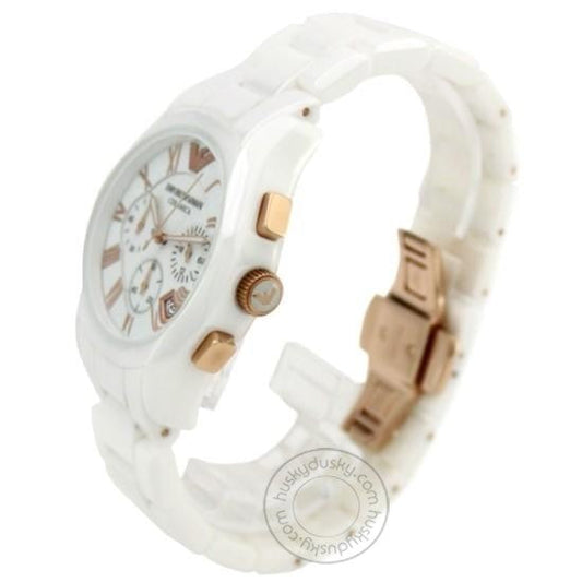 Emporio Armani Ceramica Chronograph White Dial Rose Gold Figure Men's Watch AR1416