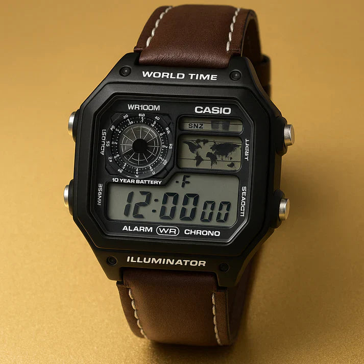 Casio AE 1200 Leather Watch 10years Battery Life