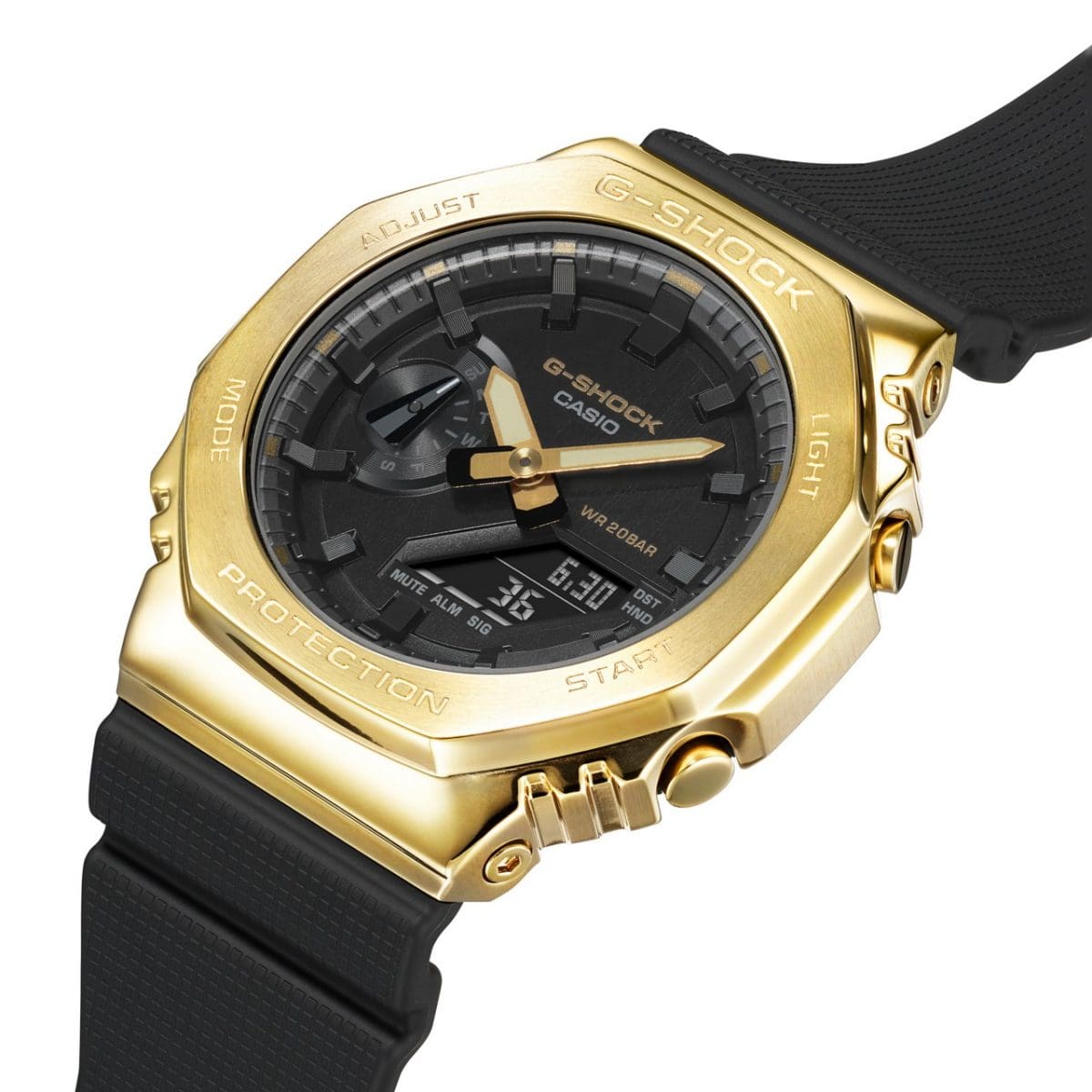G-shock Metal Covered Golden/Black Round Analog+Digital World Time Multi-Function Resin Band Sports Watch GS-2101