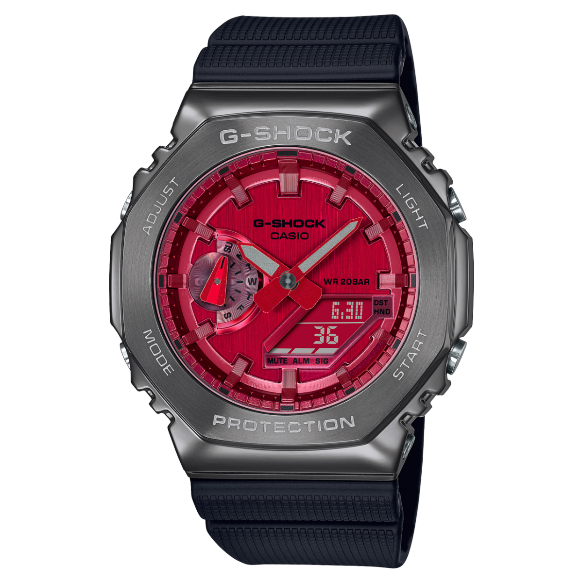 G-shock Metal Covered Red/Black Round Analog+Digital World Time Multi-Function Resin Band Sports Watch GS-2102