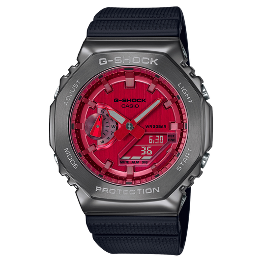 G-shock Metal Covered Red/Black Round Analog+Digital World Time Multi-Function Resin Band Sports Watch GS-2102