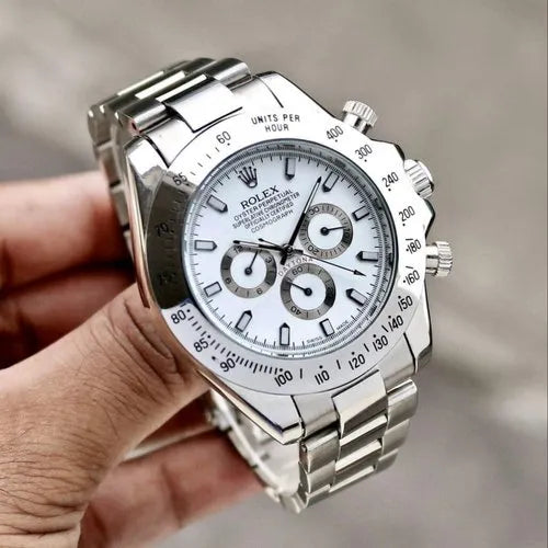 Chronograph Automatic Silver Strap Men's Watch RLX-SILV-003 White Dial