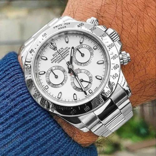 Chronograph Automatic Silver Strap Men's Watch RLX-SILV-003 White Dial