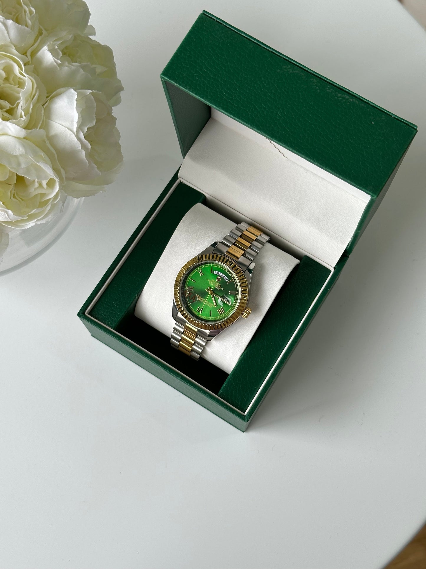 Oyster Perpetual Day-Date Olive Green Dial Dual-tone Men's Watch RLX-OYST-655
