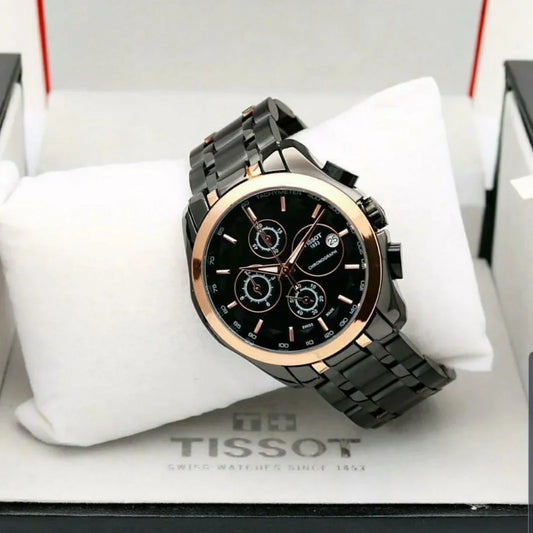 Tissot Chronograph Black Strap Men's Watch for Man Black Rose Gold Black Dial 1853 - Gift TS-BB-01