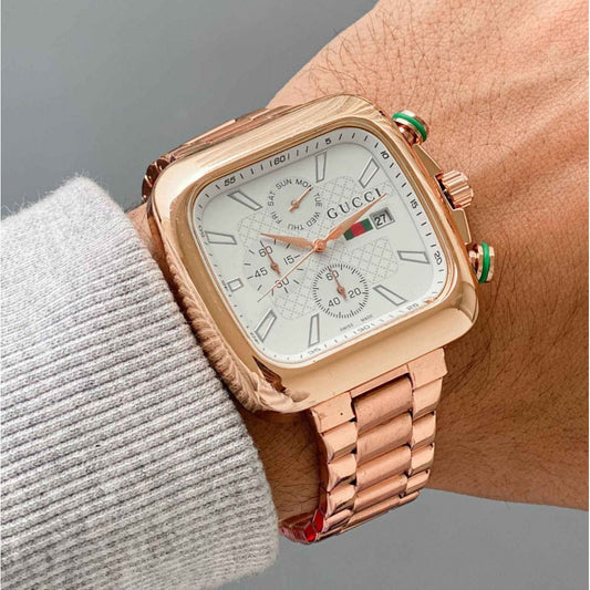 GC Chronograph Rose Gold Color Strap Men's Watch For Man White Dial Date Gift Watch GC-6892