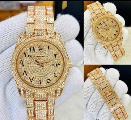 Royal Stainless Steel Watch With Arabic Gold Dial Watch For Men's And Women's -Best For Stylist Look