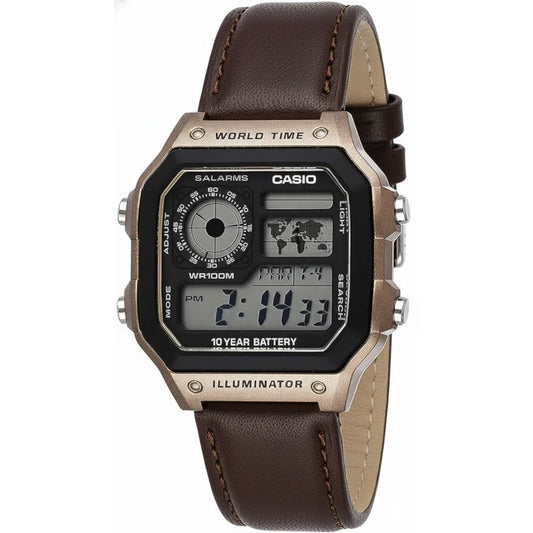 Casio AE 1200 Leather Watch 10years Battery Life