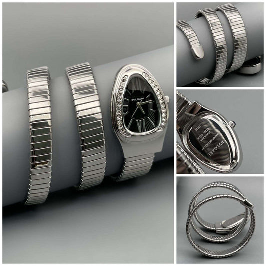 Analog Watch With Silver Color Stainless Steel Case & Strap Watch With Black Gilter Opaline Dial